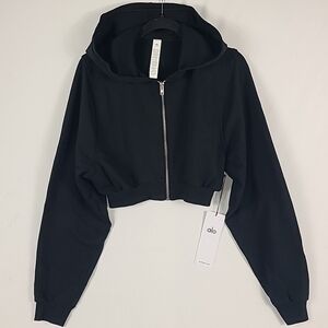 NWT Alo Yoga Sweet Escape Zip Up Hoodie Black Size S Cropped French Terry